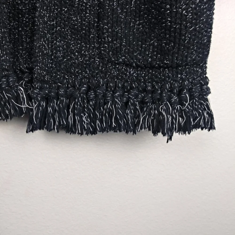 MADEWELL Memento Fringe Cotton open Cardigan Sweater black white size small